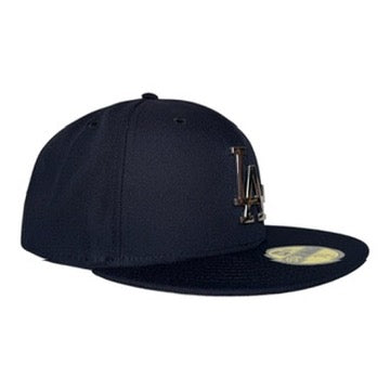 Los Angeles Dodgers Black Silver Metal Logo New Era 59Fifty Fitted Hat
