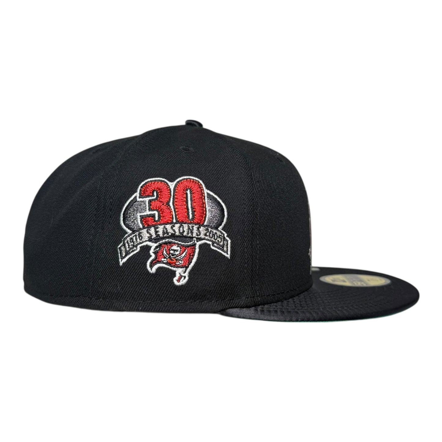 Tampa Bay Buccaneers 30 Seasons Black Satin Brim New Era 59Fifty Fitted Hat
