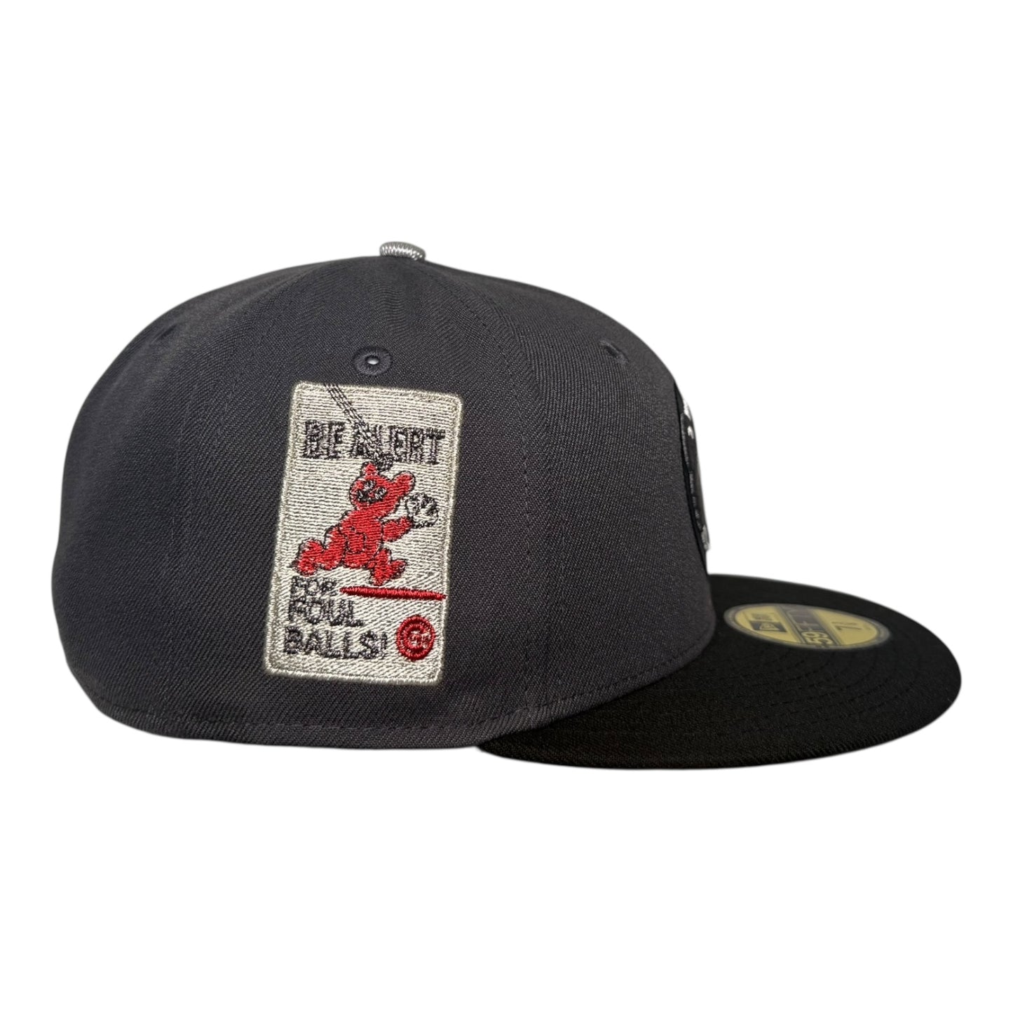 Chicago Cubs Be Alert for Foul Balls New Era 59Fifty Fitted Hat Black/Grey