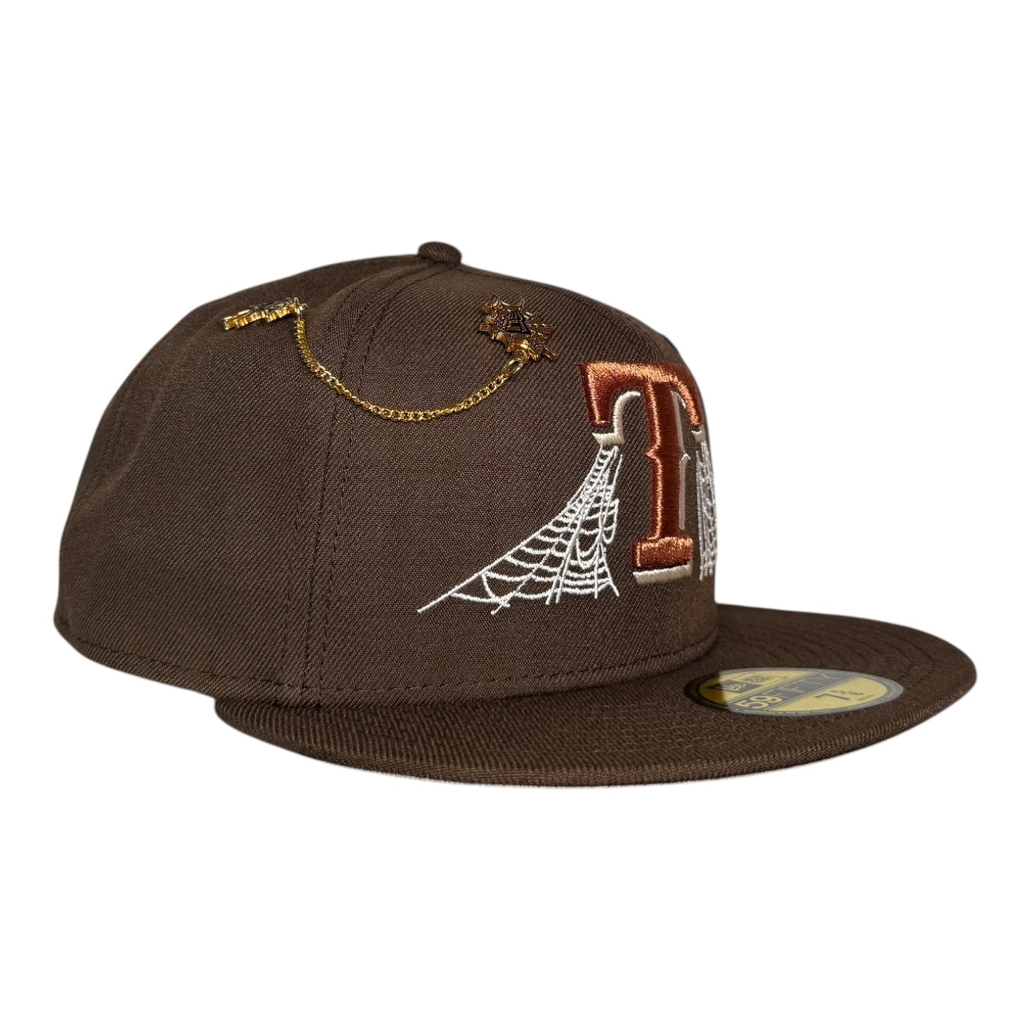 Texas Rangers Spider Pin Halloween Brown New Era 59Fifty Fitted Hat