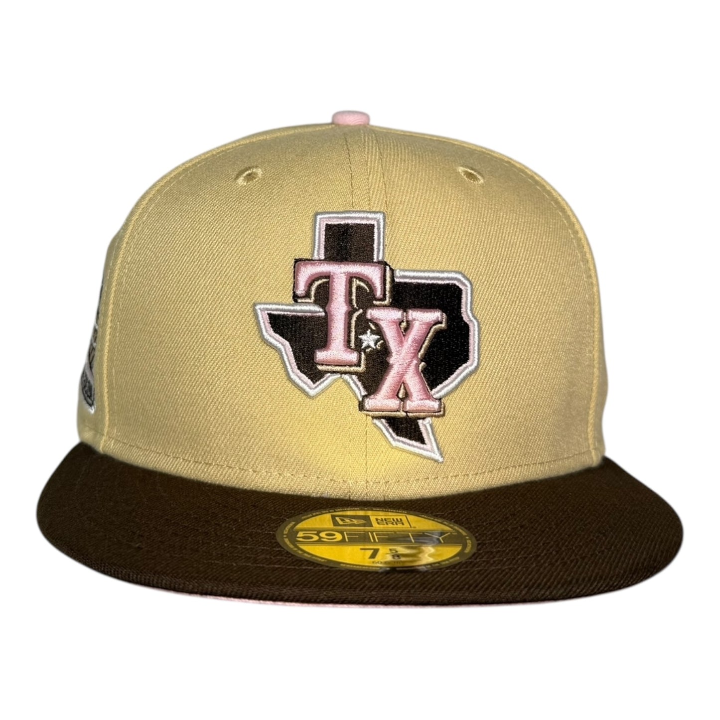 Texas Rangers 2020 Inaugural Season New Era 59Fifty Fitted Hat Vegas Gold Brown Visor Pink UV