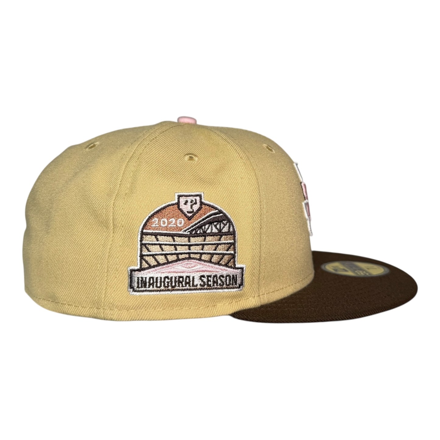 Texas Rangers 2020 Inaugural Season New Era 59Fifty Fitted Hat Vegas Gold Brown Visor Pink UV