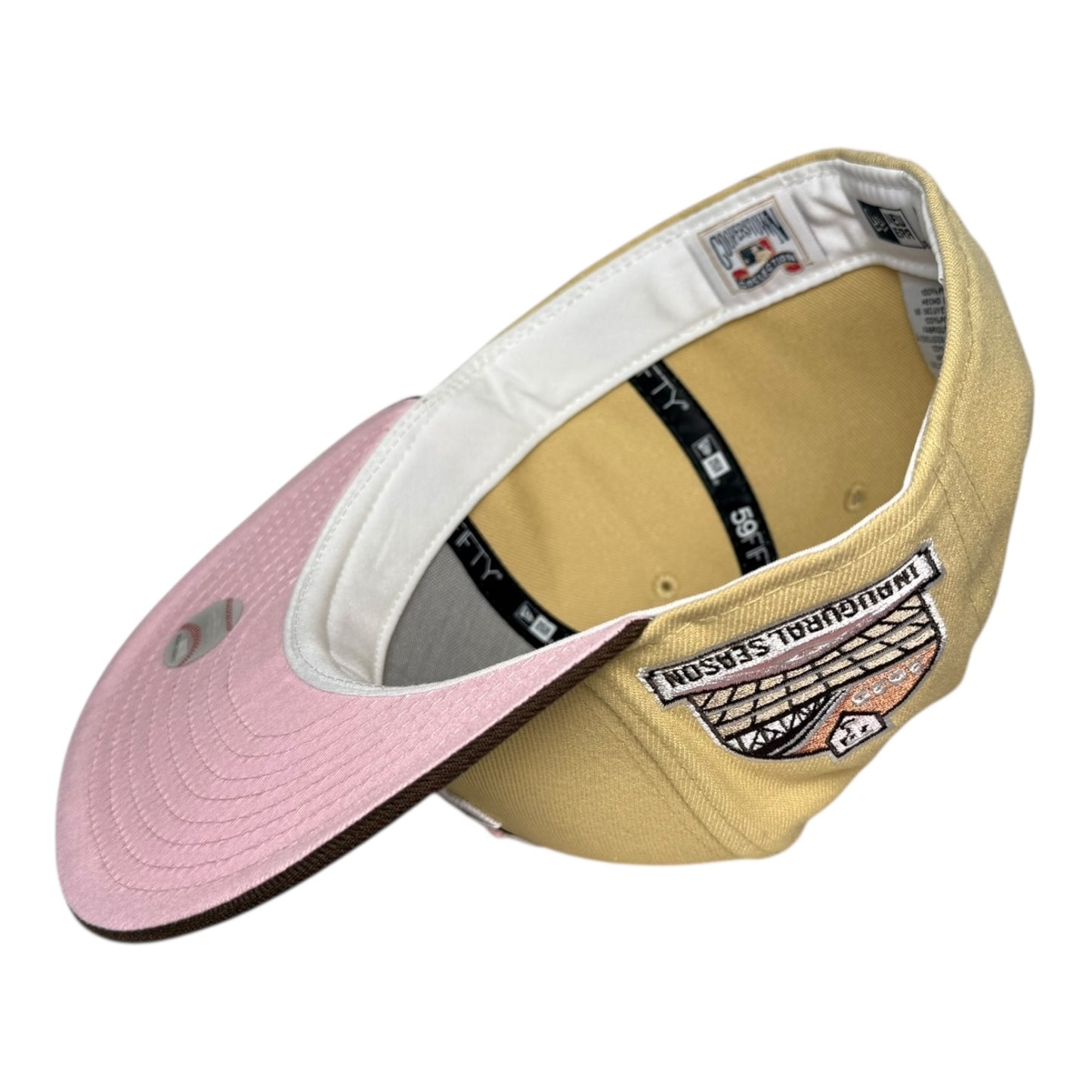 Texas Rangers 2020 Inaugural Season New Era 59Fifty Fitted Hat Vegas Gold Brown Visor Pink UV