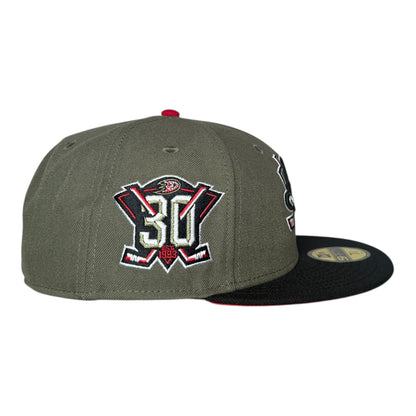Anaheim Mighty Ducks Black Visor Red Bottom 30th Anniversary Side Patch New Era 59Fifty Fitted