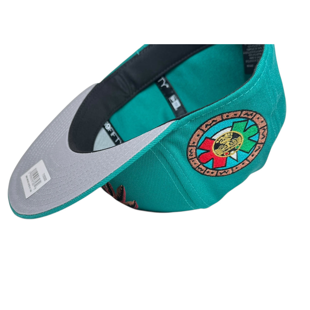 New Era Mexico Aztec Skull Teal Prime Edition 59Fifty Fitted Cap