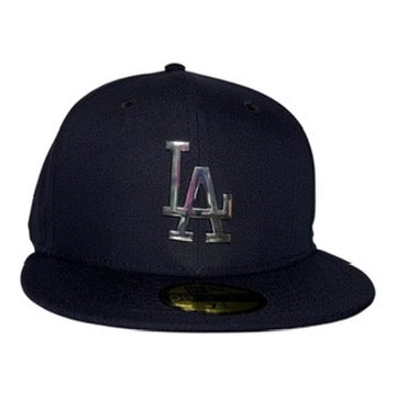 Los Angeles Dodgers Black Silver Metal Logo New Era 59Fifty Fitted Hat