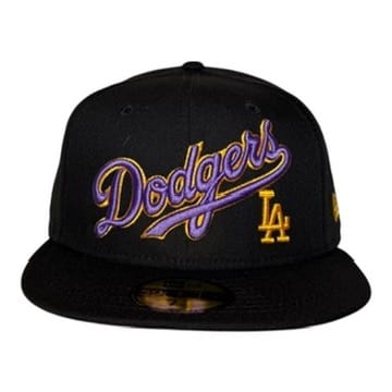 The Hat Wall Los Angeles Dodgers Wordmark Purple Gold New Era 59Fifty Fitted Hat