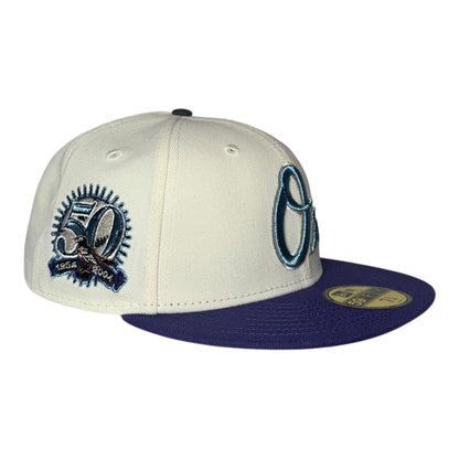 Baltimore Orioles "GOOD LOVE" 50th Anniversary New Era 59Fifty Fitted Hat - Chrome/New Orchid