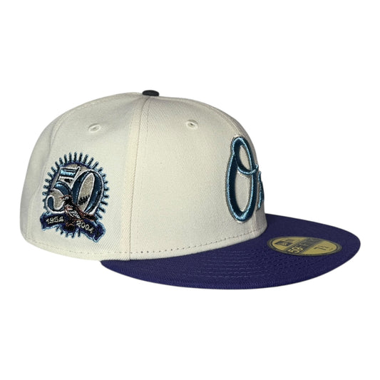 Baltimore Orioles "GOOD LOVE" 50th Anniversary New Era 59Fifty Fitted Hat - Chrome/New Orchid