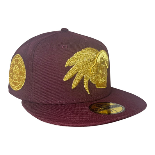 Mexico Aztec Skull Warrior 24K Maroon Prime Edition New Era 59Fifty Fitted