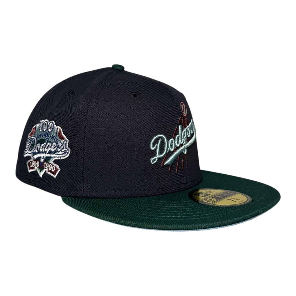 The Hat Wall Los Angeles Dodgers 100th Anniversary Navy Dark Green Script New Era 59Fifty Fitted Hat