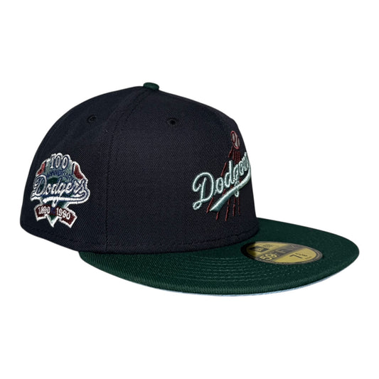 Los Angeles Dodgers 100th Anniversary Navy Dark Green Script New Era 59Fifty Fitted Hat