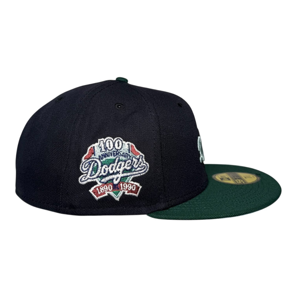 The Hat Wall Los Angeles Dodgers 100th Anniversary Navy Dark Green Script New Era 59Fifty Fitted Hat