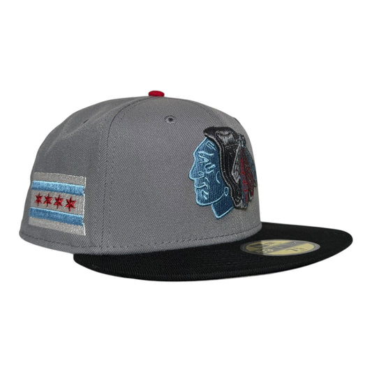 Chicago Blackhawks Flag Side Patch Storm Gray New Era 59Fifty Fitted Hat