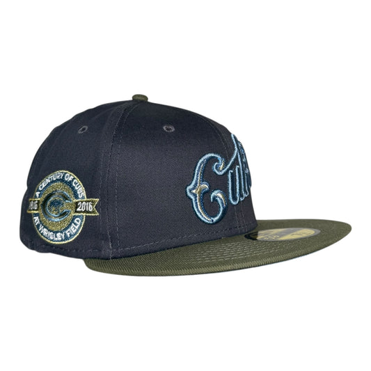 Chicago Cubs 100 Years at Wrigley Field New Era 59Fifty Fitted Hat Graphite Olive Birdseye Blue