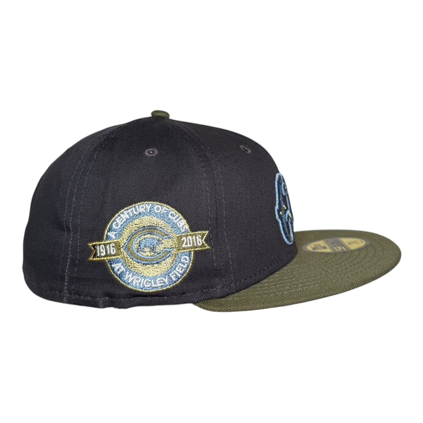 Chicago Cubs 100 Years at Wrigley Field New Era 59Fifty Fitted Hat Graphite Olive Birdseye Blue