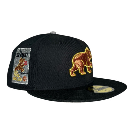 Chicago Cubs Be Alert for Foul Balls Two Tone Black New Era 59Fifty Fitted Hat