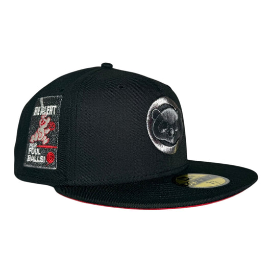 Chicago Cubs Be Alert for Foul Balls New Era 59Fifty Fitted Hat Black Metallic
