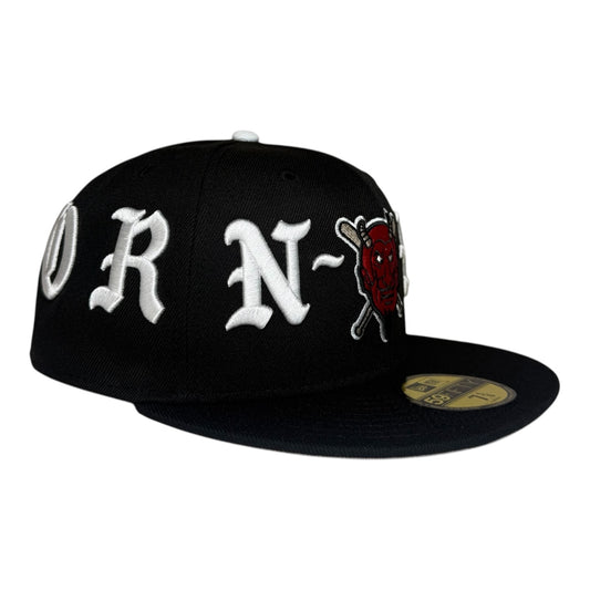 New Era BORN X RAISED LMB Diablos Rojos Del Mexico All-Over Logo 59Fifty Fitted Hat