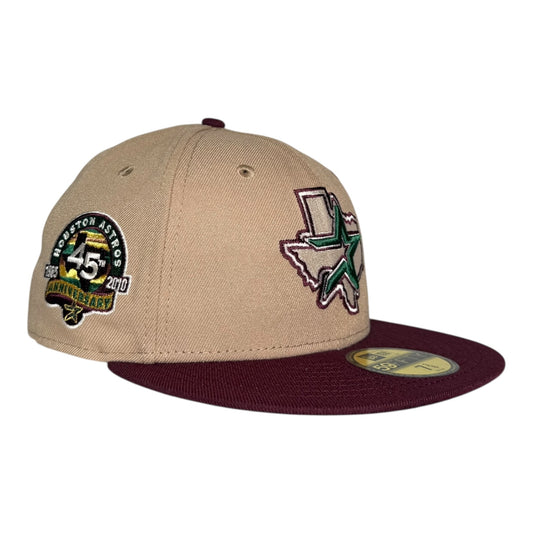 Houston Astros 45th Anniversary Earth Tone Khaki Maroon Hat Club New Era 59Fifty Fitted Hat