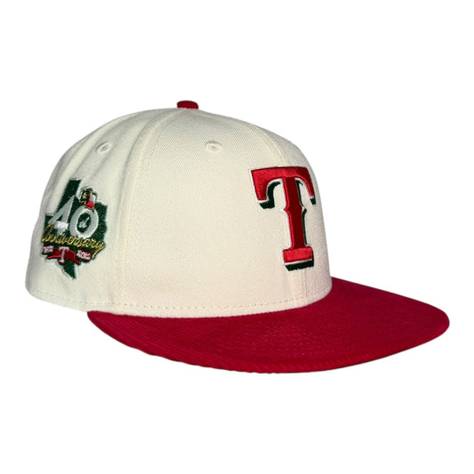 Texas Rangers 40th Anniversary Chrome White Scarlet Red New Era 59Fifty Fitted Hat