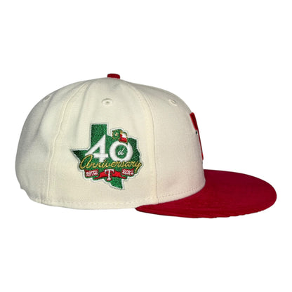 Texas Rangers 40th Anniversary Chrome White Scarlet Red New Era 59Fifty Fitted Hat