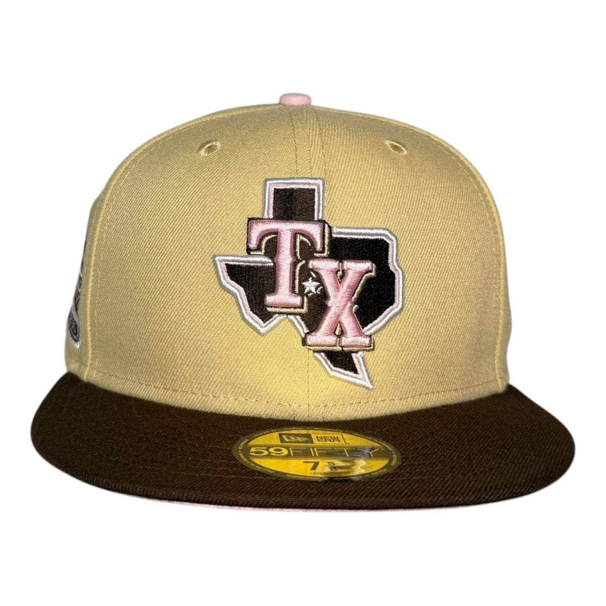 The Hat Wall Texas Rangers 2020 Inaugural Season New Era 59Fifty Fitted Hat Vegas Gold Brown Visor Pink UV