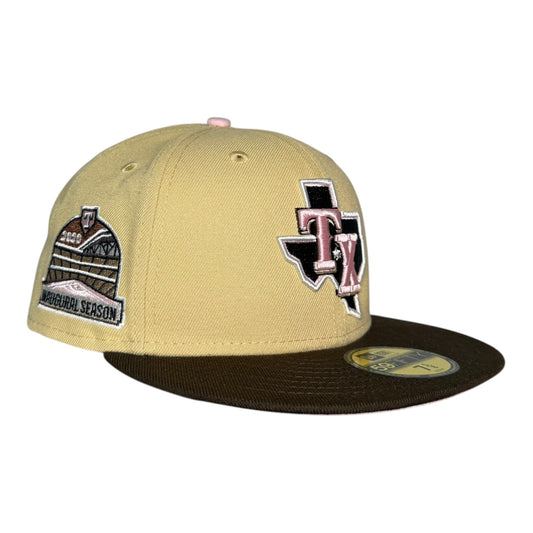 Texas Rangers 2020 Inaugural Season New Era 59Fifty Fitted Hat Vegas Gold Brown Visor Pink UV