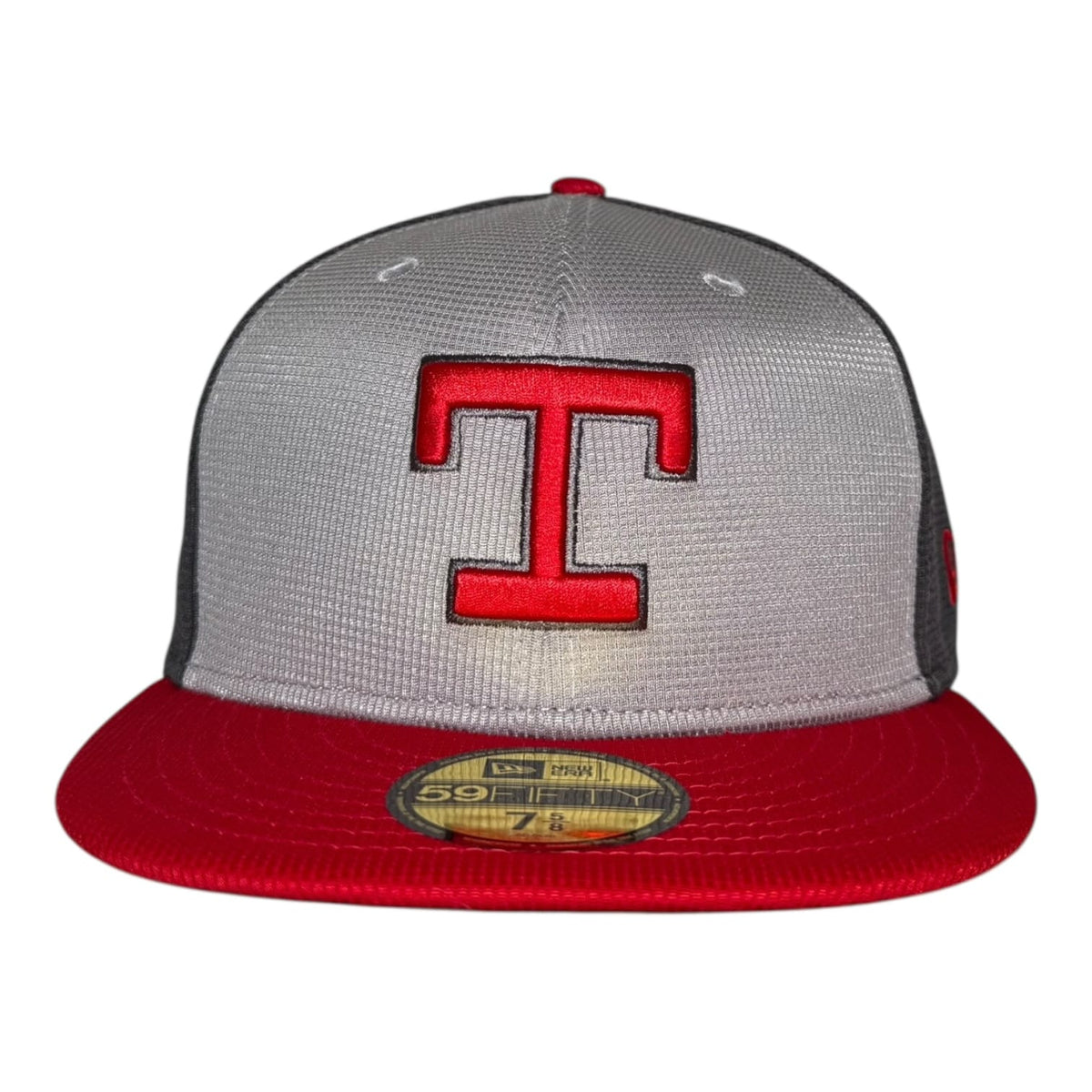 The Hat Wall Texas Rangers Gray/Red 2025 Batting Practice New Era 59Fifty Fitted Hat