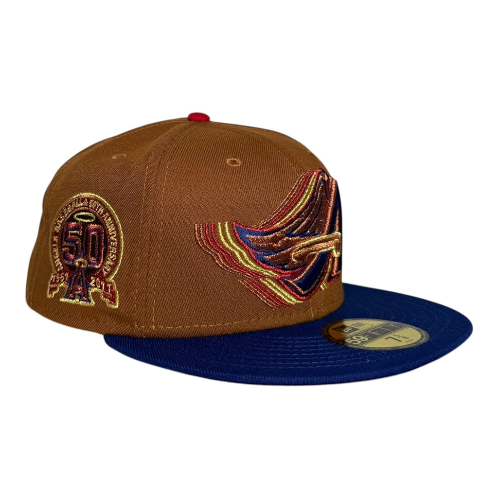 The Hat Wall Los Angeles Angels 50th Anniversary Trippy Metallic Tan/Blue Capsule New Era 59Fifty Fitted Hat