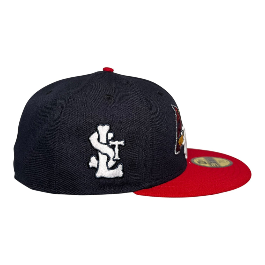 The Hat Wall St. Louis Cardinals STL Patch Navy Scarlet Red New Era 59Fifty Fitted Hat