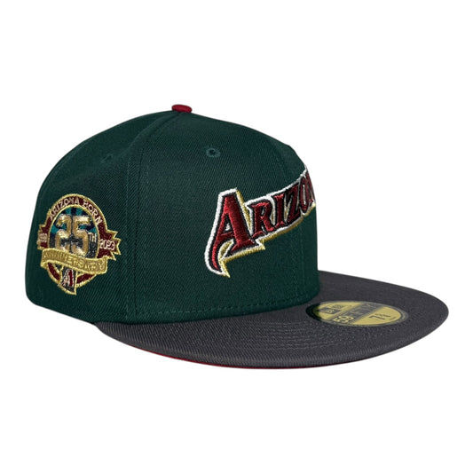 Arizona Diamondbacks 25th Anniversary Season New Era 59Fifty Fitted Hat Dark Green Graphite Red